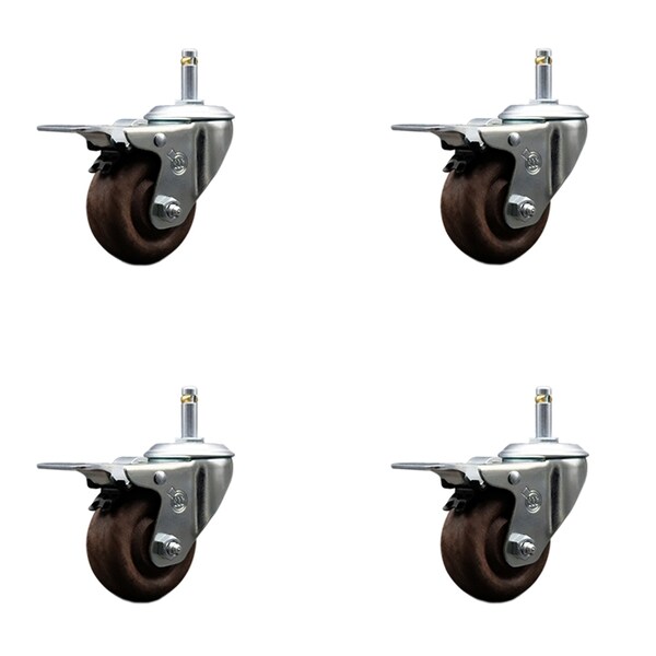 Service Caster 3 High Temp Glass Filled Nylon 7/16'' Stem Caster Set with Total Lock Brake, 4PK SCC-GRTTL20S314-GFNSHT-716138-4 - main